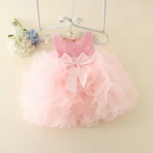 Pearl Decor Mesh Elegant Bridesmaids Dress Kids Tutu Dress Bow-knot Children Princess Dress Flower Wedding Dress For Girls