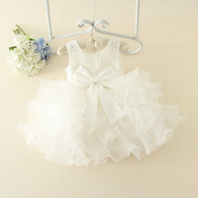 Pearl Decor Mesh Elegant Bridesmaids Dress Kids Tutu Dress Bow-knot Children Princess Dress Flower Wedding Dress For Girls