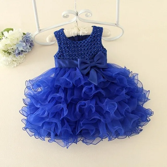 Pearl Decor Mesh Elegant Bridesmaids Dress Kids Tutu Dress Bow-knot Children Princess Dress Flower Wedding Dress For Girls