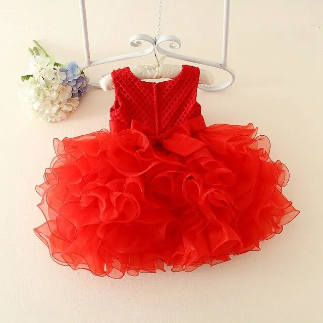 Pearl Decor Mesh Elegant Bridesmaids Dress Kids Tutu Dress Bow-knot Children Princess Dress Flower Wedding Dress For Girls