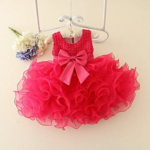 Pearl Decor Mesh Elegant Bridesmaids Dress Kids Tutu Dress Bow-knot Children Princess Dress Flower Wedding Dress For Girls