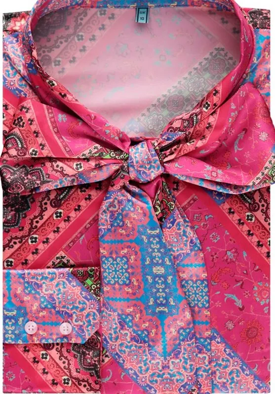 Pink Paisley Fitted Satin Blouse