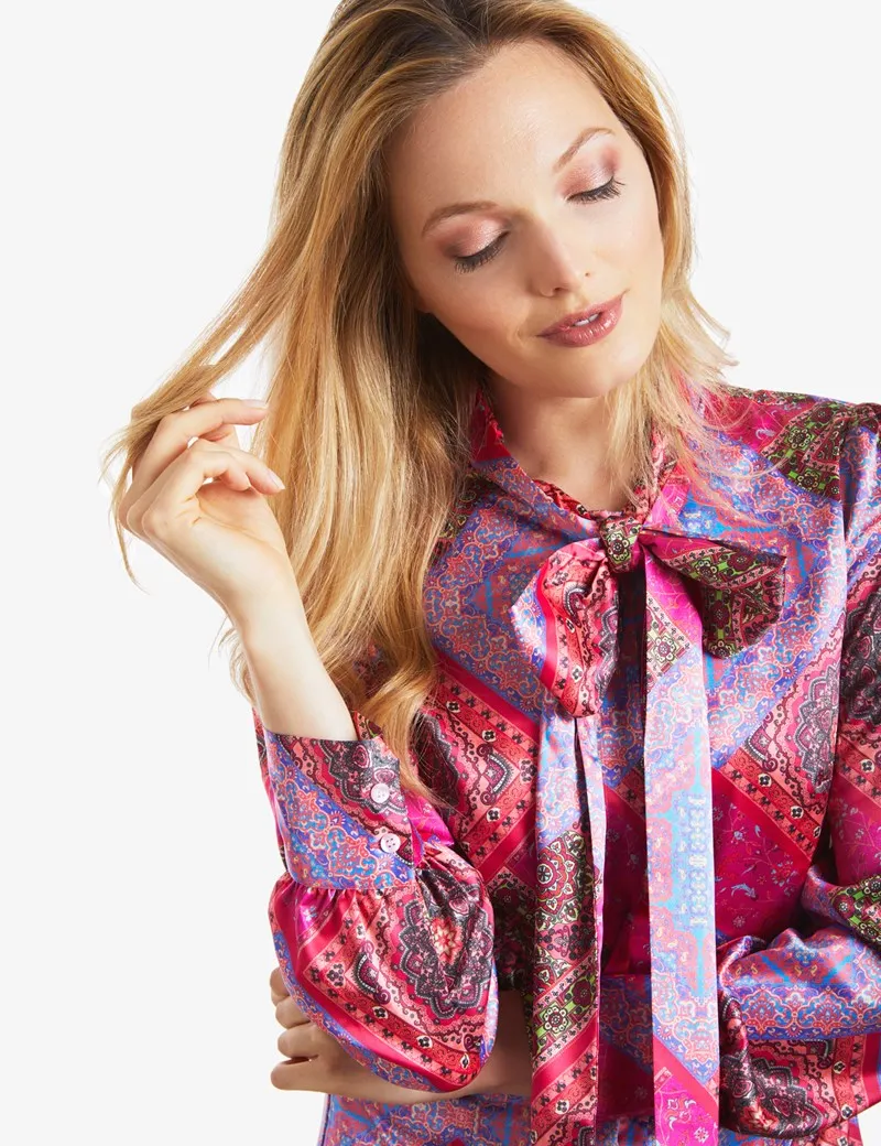 Pink Paisley Fitted Satin Blouse