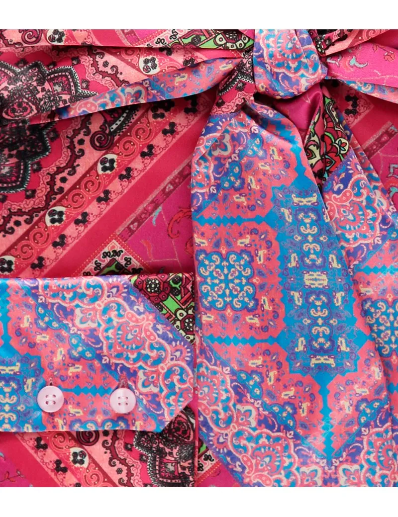 Pink Paisley Fitted Satin Blouse