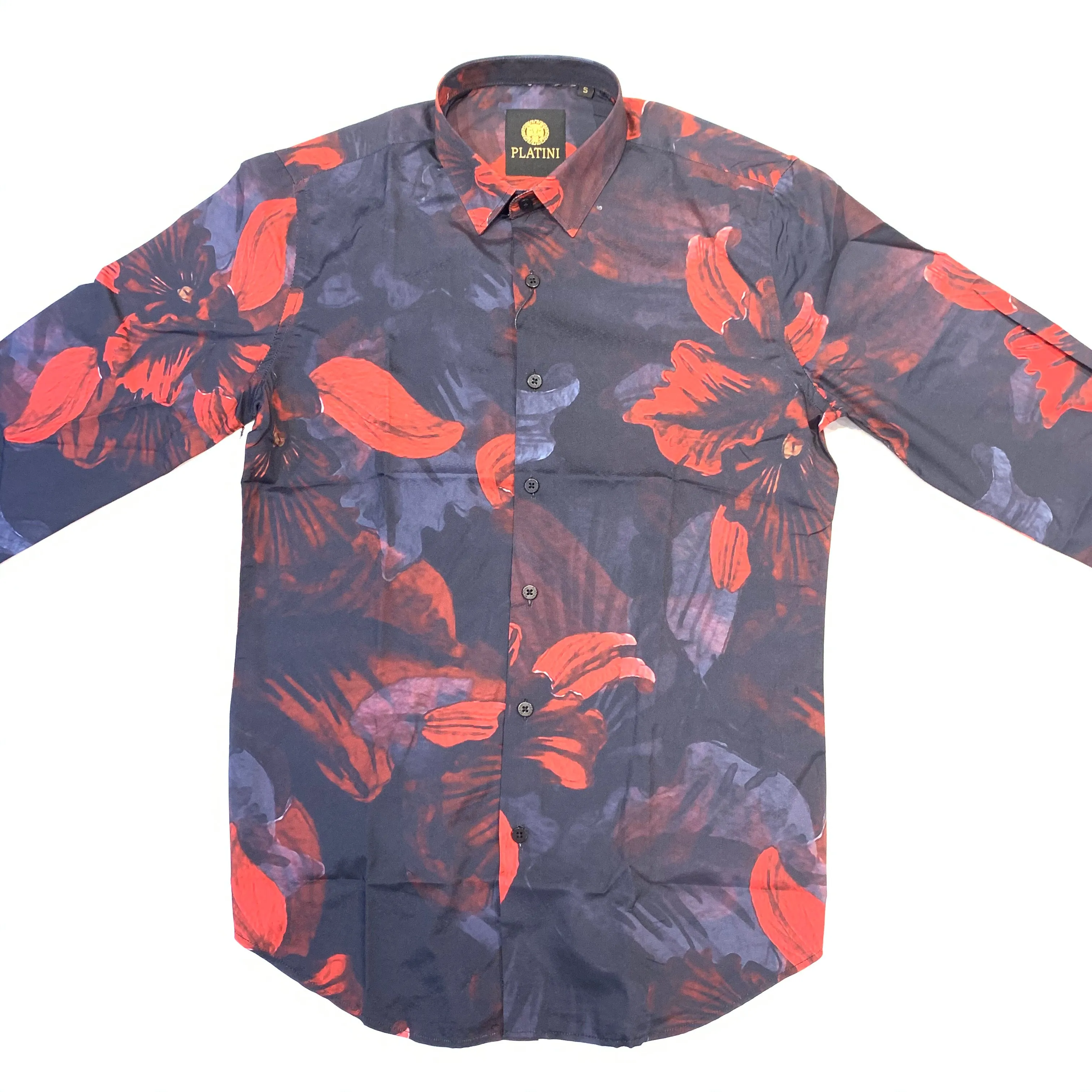 Platini Men's Satin Floral Button Up Shirt