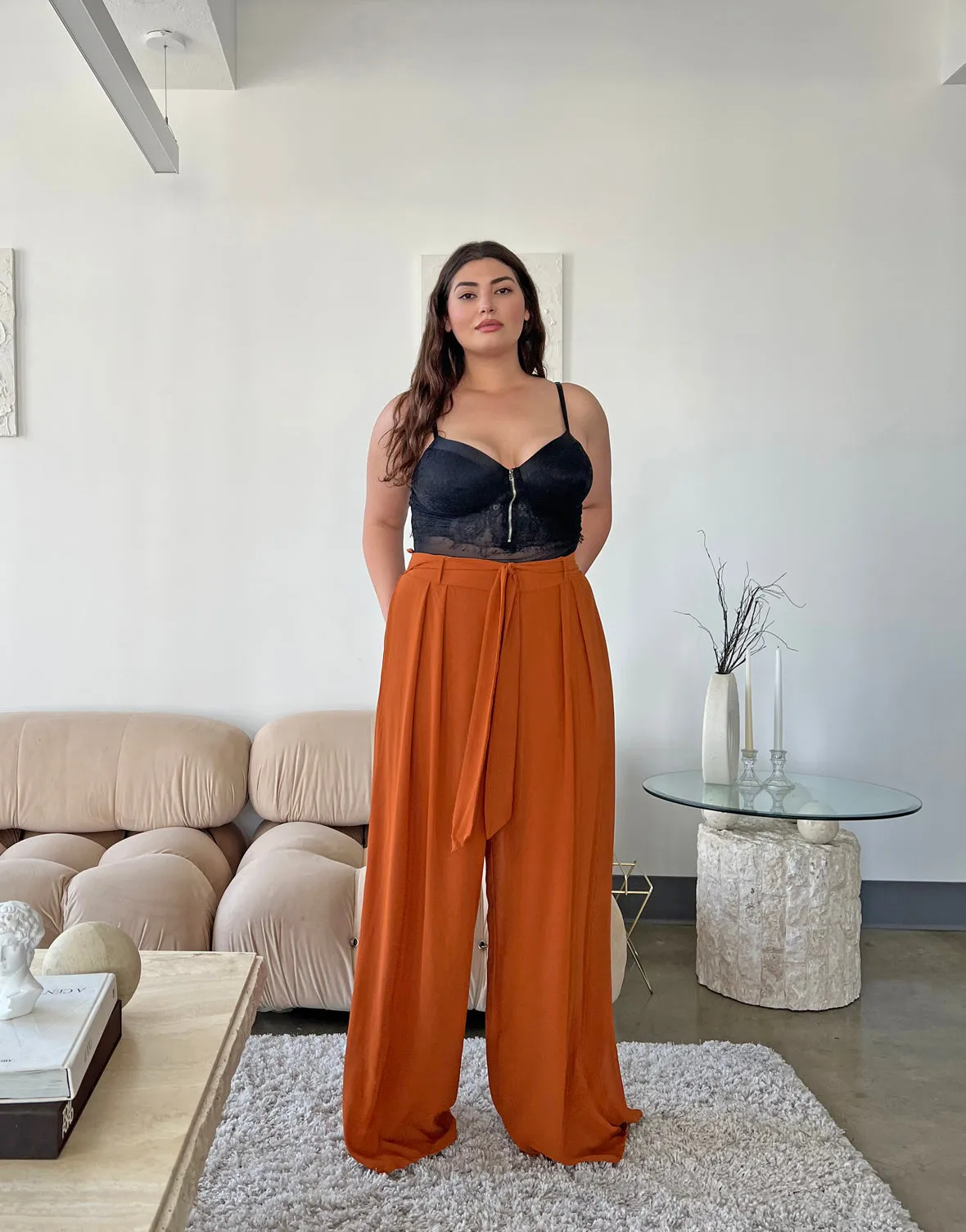Plus Size Wide Leg Chiffon Pants