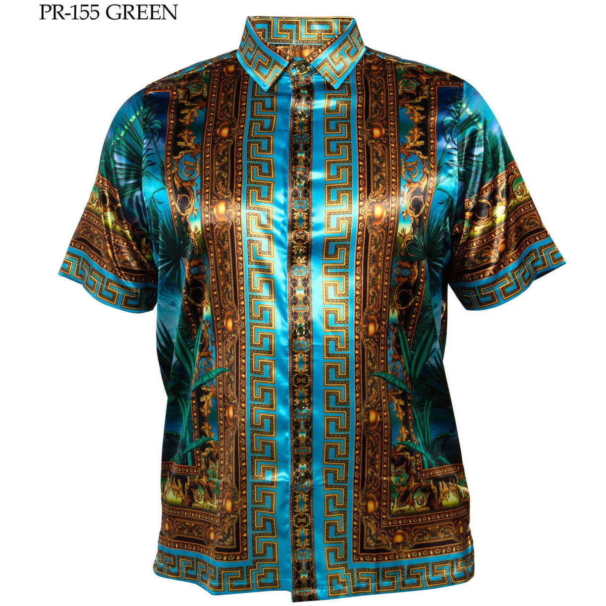 PRESTIGE VERSACE INSPIRED TEAL GOLD SATIN SHIRT