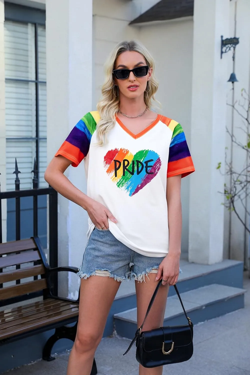 Pride Shirt Rainbow Heart Shirts: Women Lesbian Gay T Shirt Pride Ally Shirt LGBT Equality Tee LGBTQ V Neck Raglan Tops
