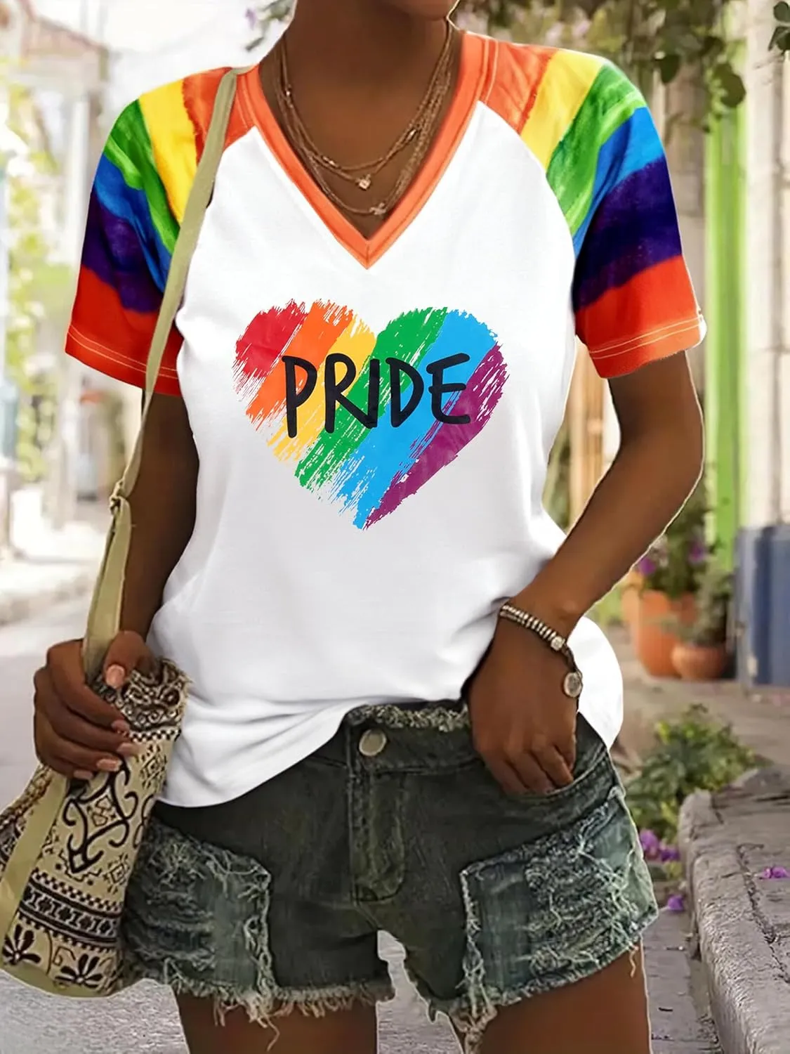 Pride Shirt Rainbow Heart Shirts: Women Lesbian Gay T Shirt Pride Ally Shirt LGBT Equality Tee LGBTQ V Neck Raglan Tops