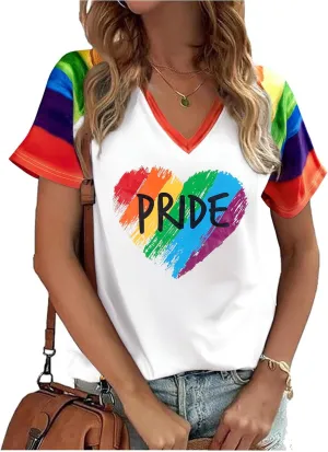 Pride Shirt Rainbow Heart Shirts: Women Lesbian Gay T Shirt Pride Ally Shirt LGBT Equality Tee LGBTQ V Neck Raglan Tops