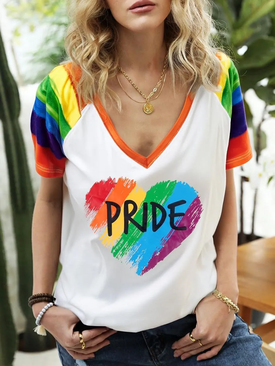 Pride Shirt Rainbow Heart Shirts: Women Lesbian Gay T Shirt Pride Ally Shirt LGBT Equality Tee LGBTQ V Neck Raglan Tops