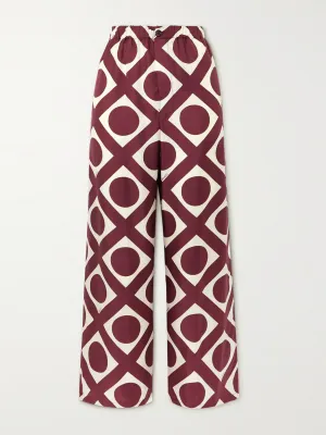 Printed silk-twill wide-leg pants