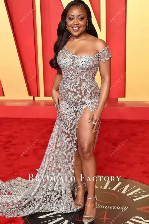 Quinta Brunson Silver Sheer 2024 Oscars After Party Dress