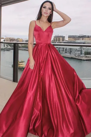 Red Spaghetti-Straps Evening Dress