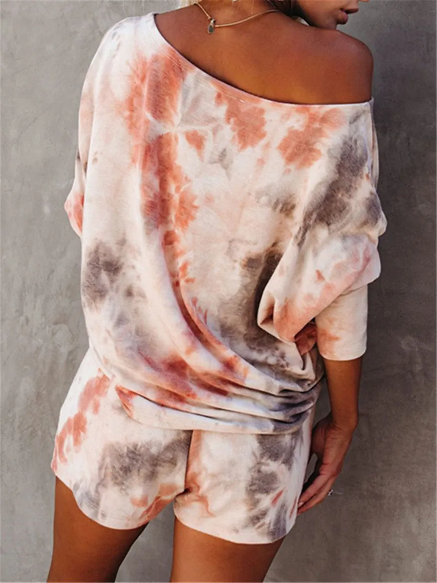 Round neck tie-dye short sleeve suit