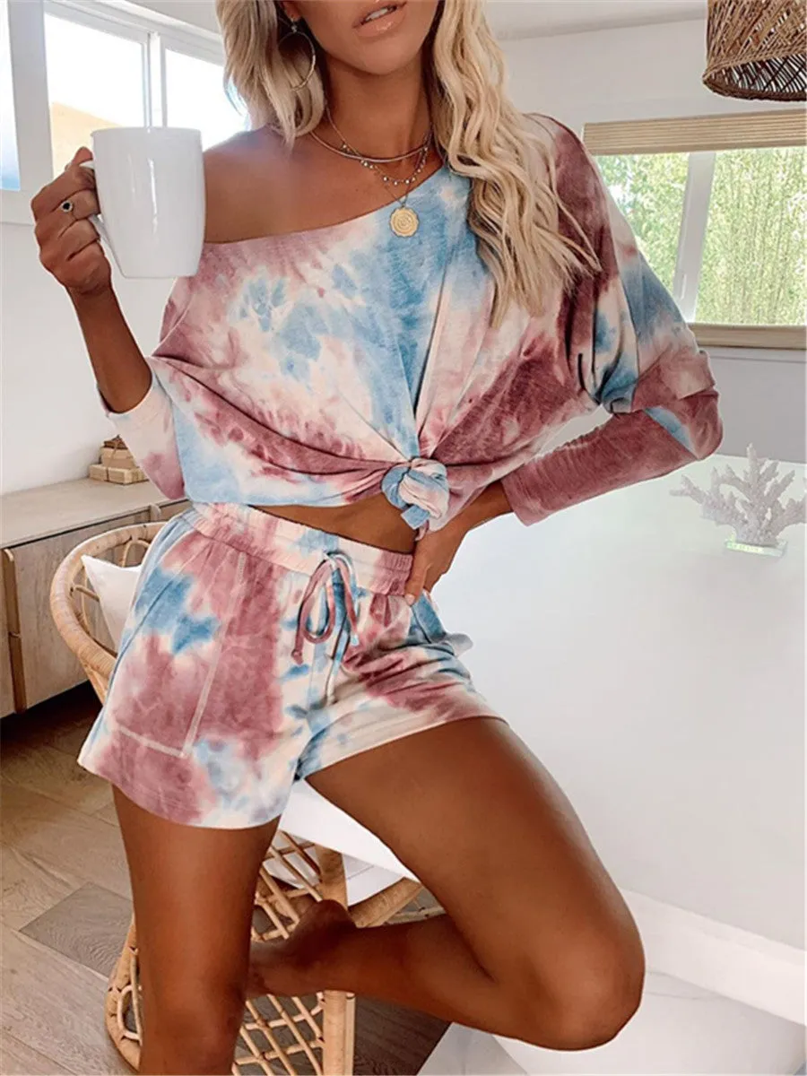 Round neck tie-dye short sleeve suit