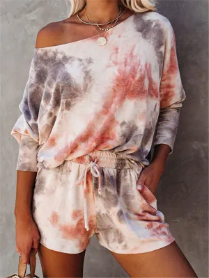 Round neck tie-dye short sleeve suit