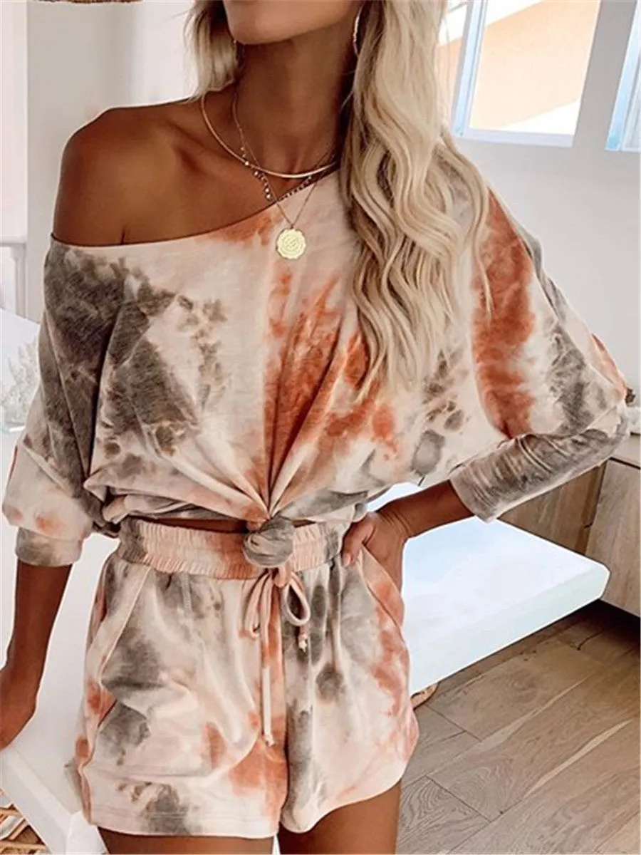 Round neck tie-dye short sleeve suit