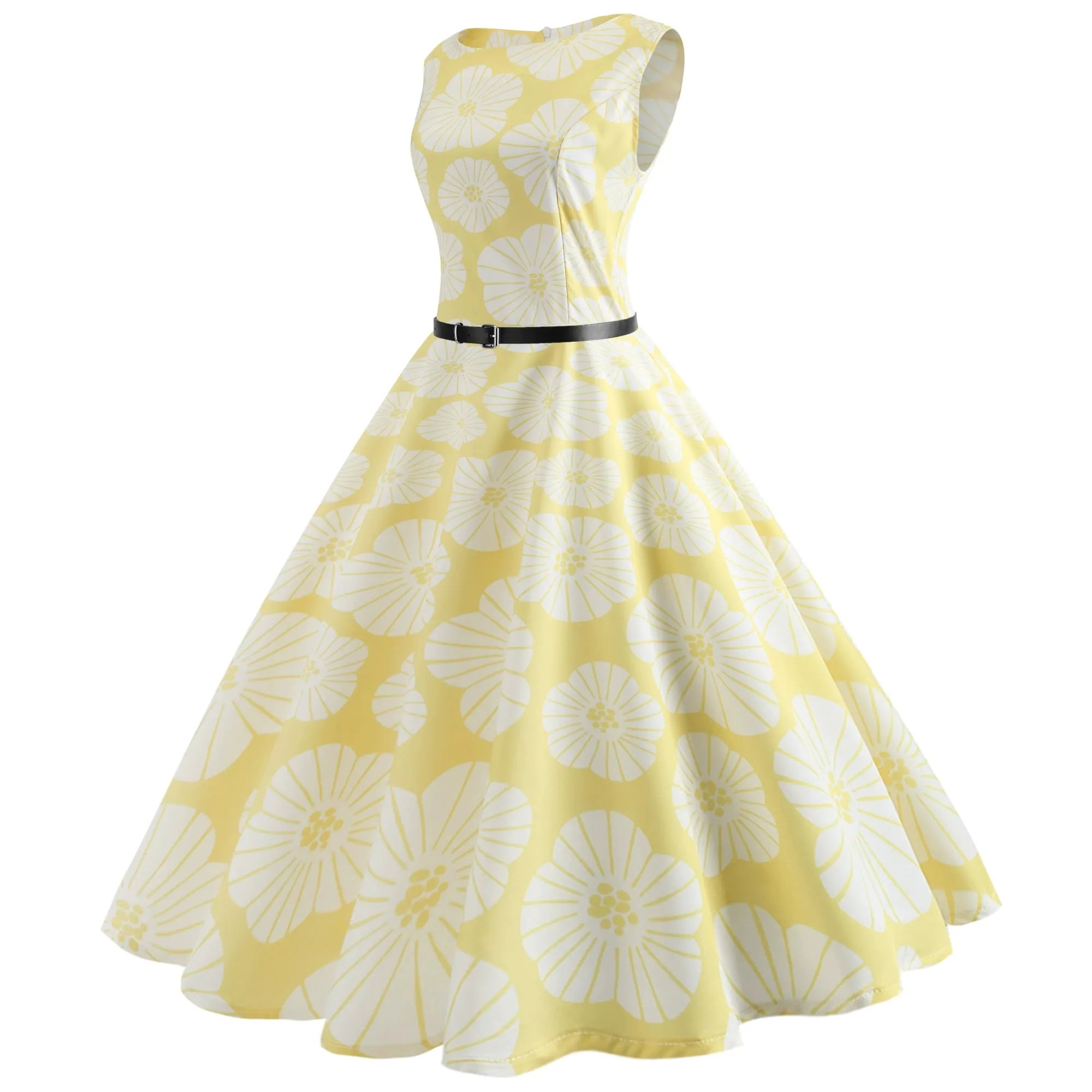 S50 Vintage Hepburn Style Belted Dress
