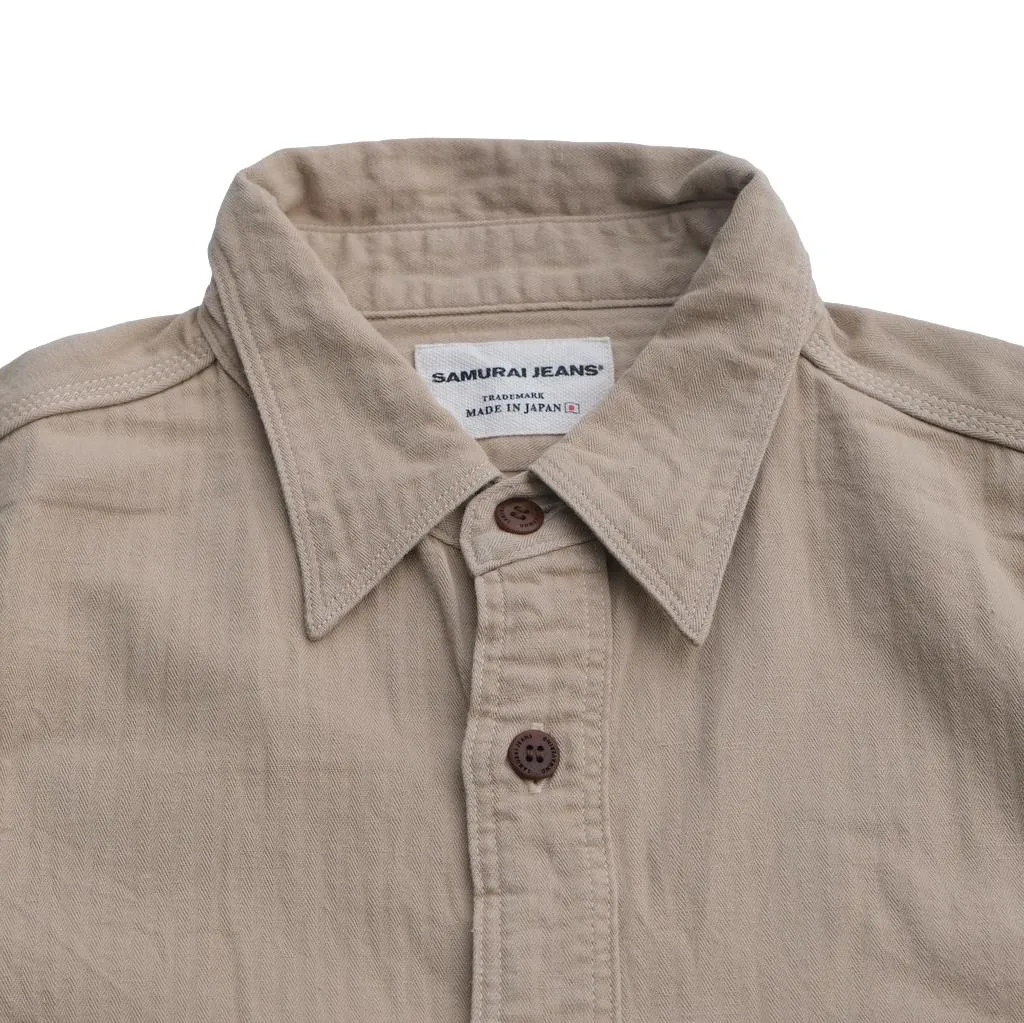 Samurai SJCBS24-HB Selvedge Herringbone Work Shirt (Beige)
