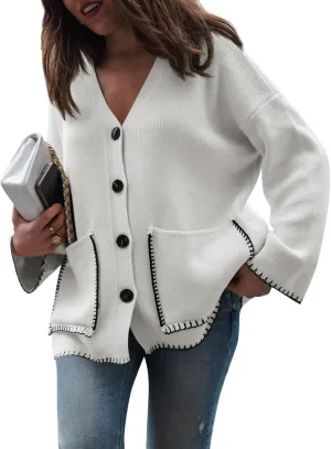 Saodimallsu Womens Fall Cardigan 2024 Button Down Trendy Knit Open Front Casual Loose Sweaters Coat with Pockets
