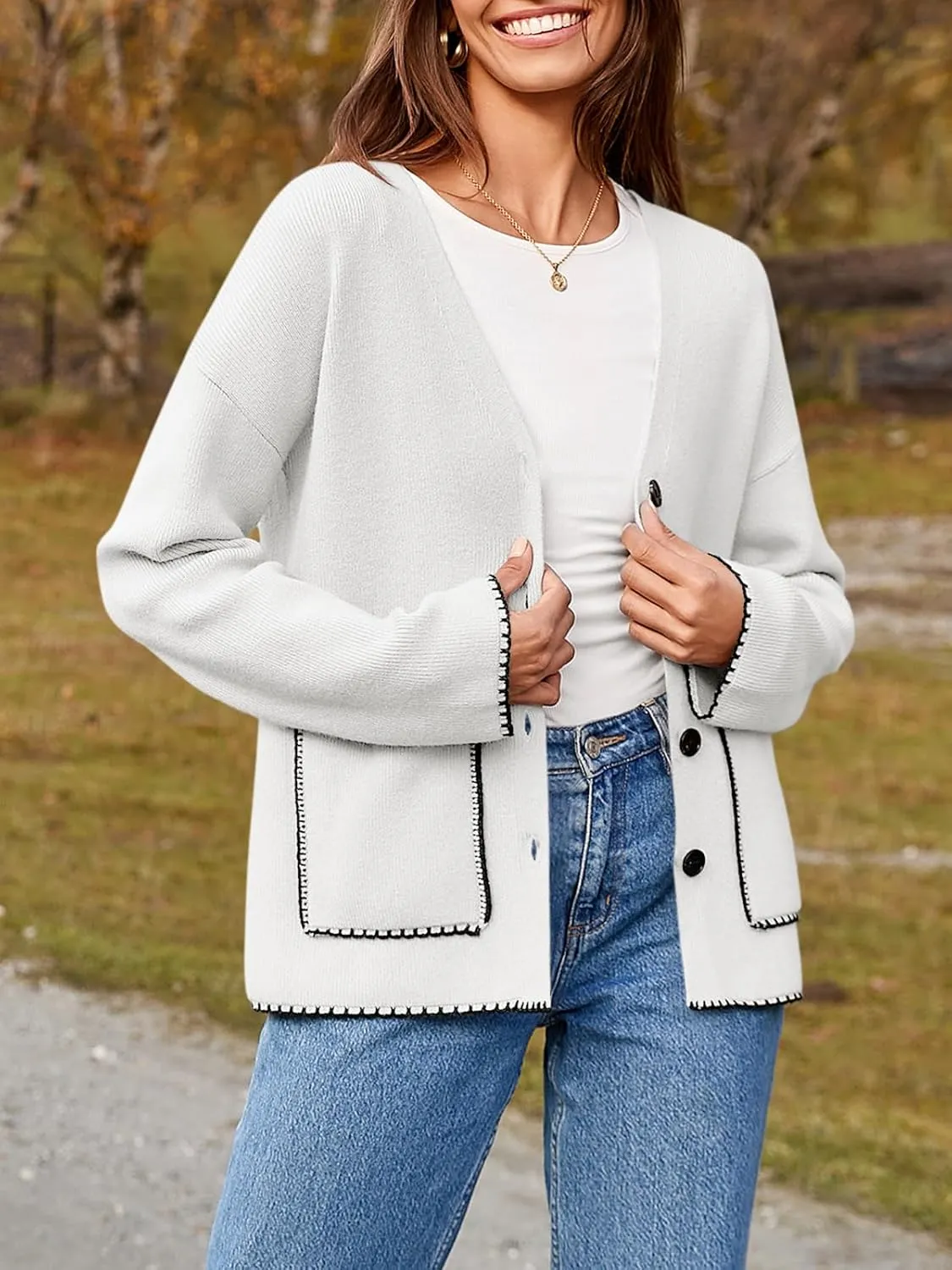 Saodimallsu Womens Fall Cardigan 2024 Button Down Trendy Knit Open Front Casual Loose Sweaters Coat with Pockets
