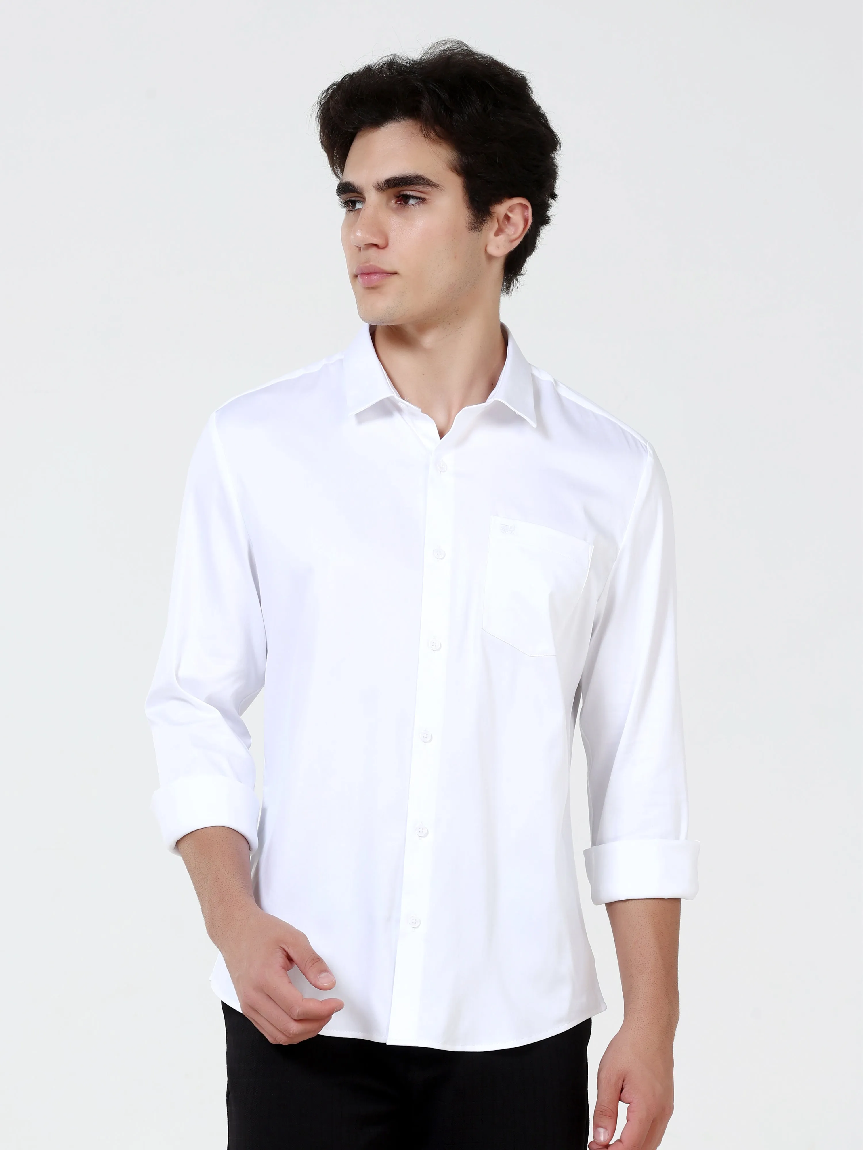 Snow White Satin Solid Shirt
