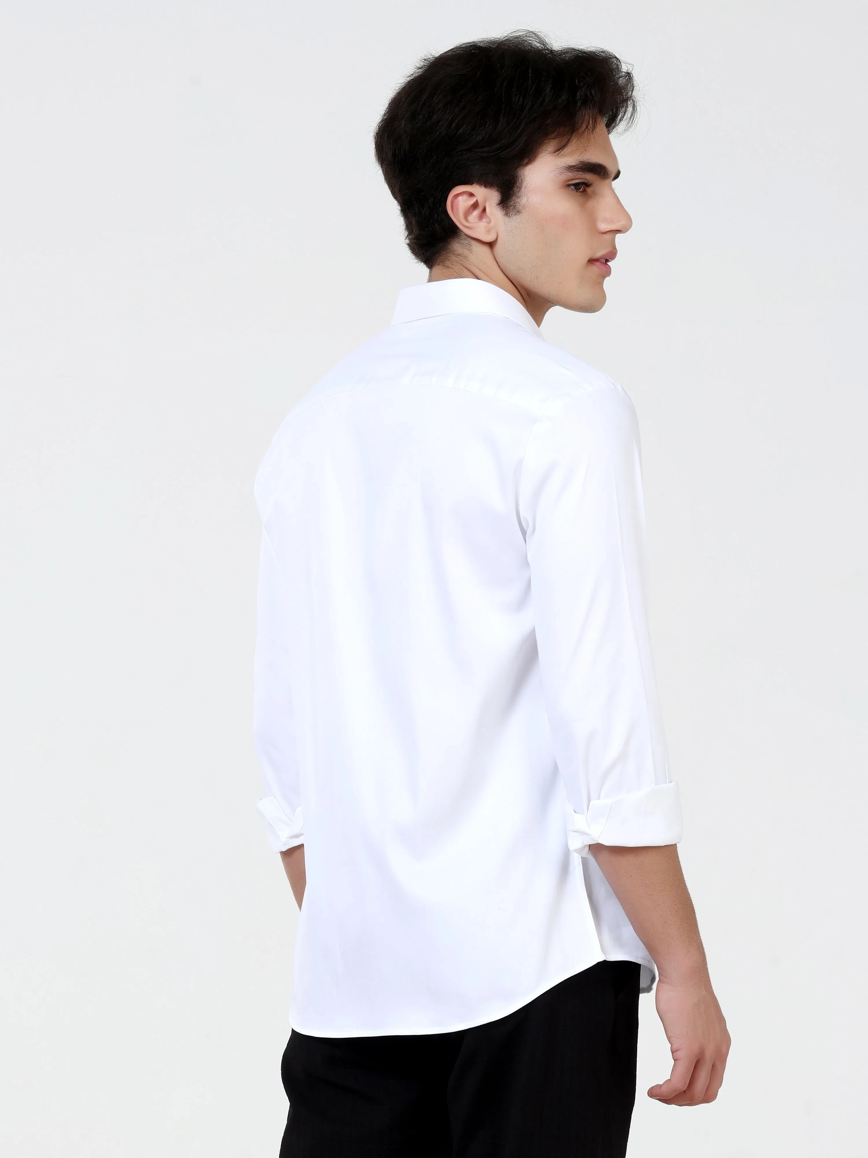 Snow White Satin Solid Shirt