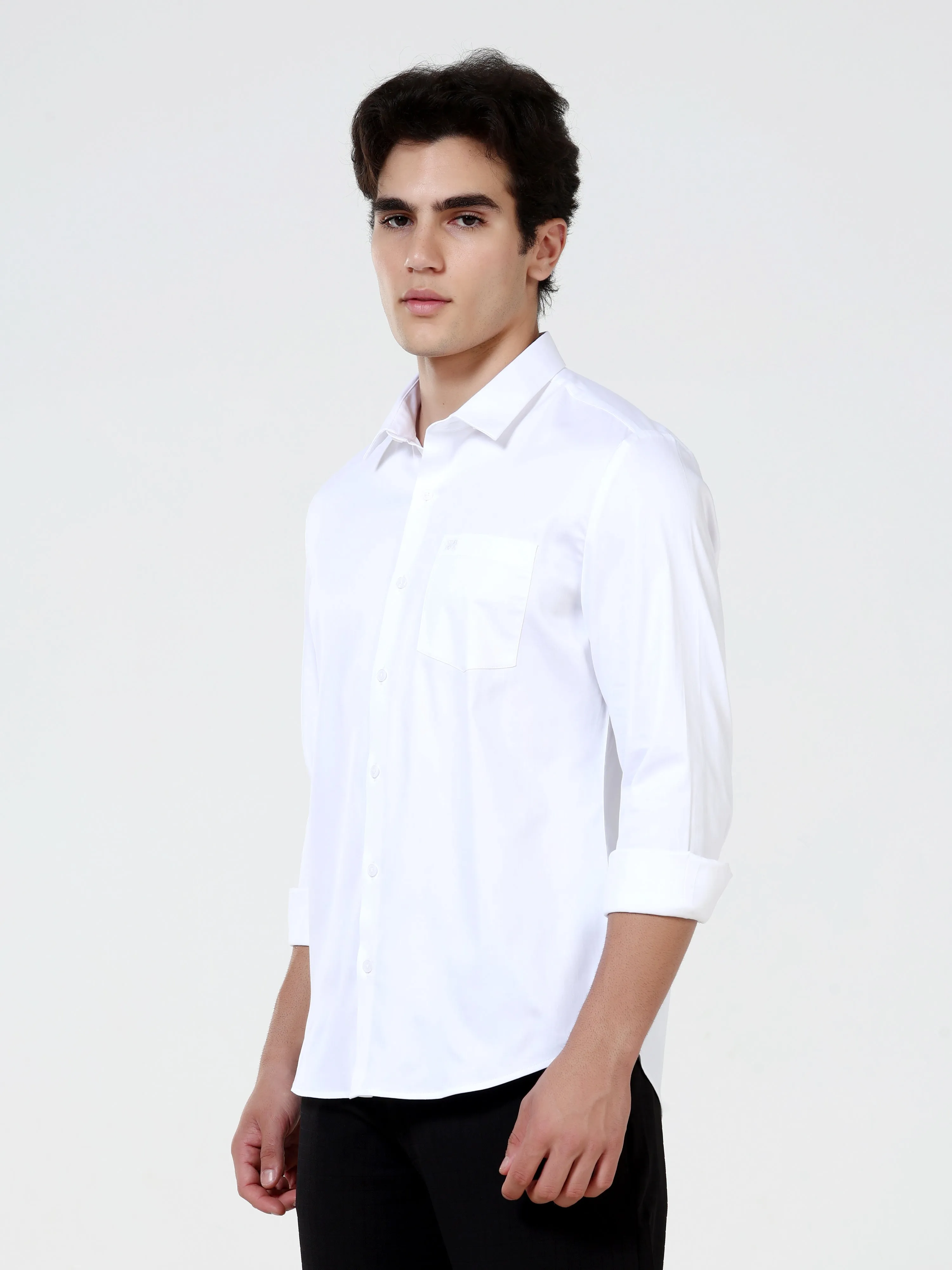 Snow White Satin Solid Shirt