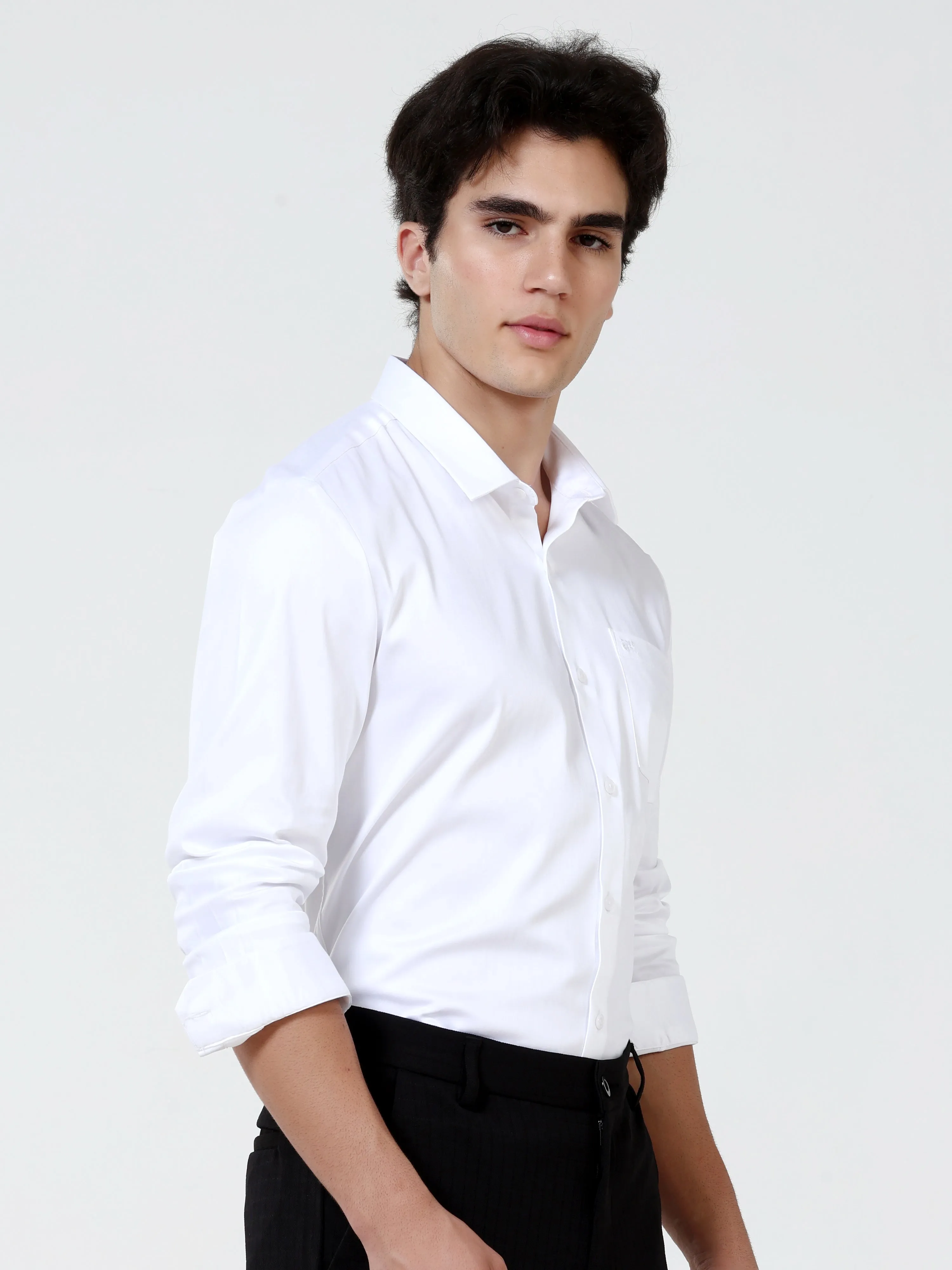 Snow White Satin Solid Shirt