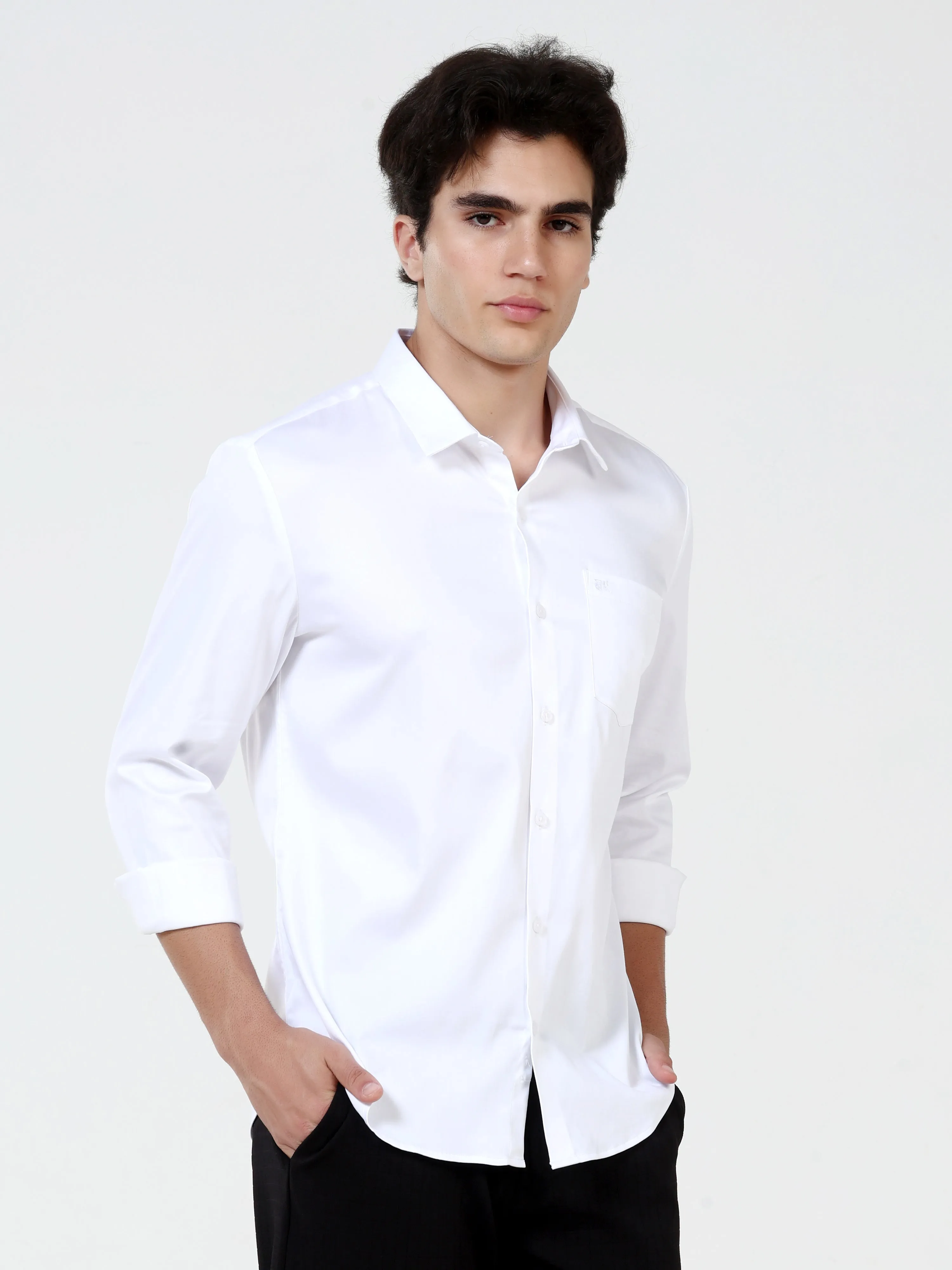 Snow White Satin Solid Shirt