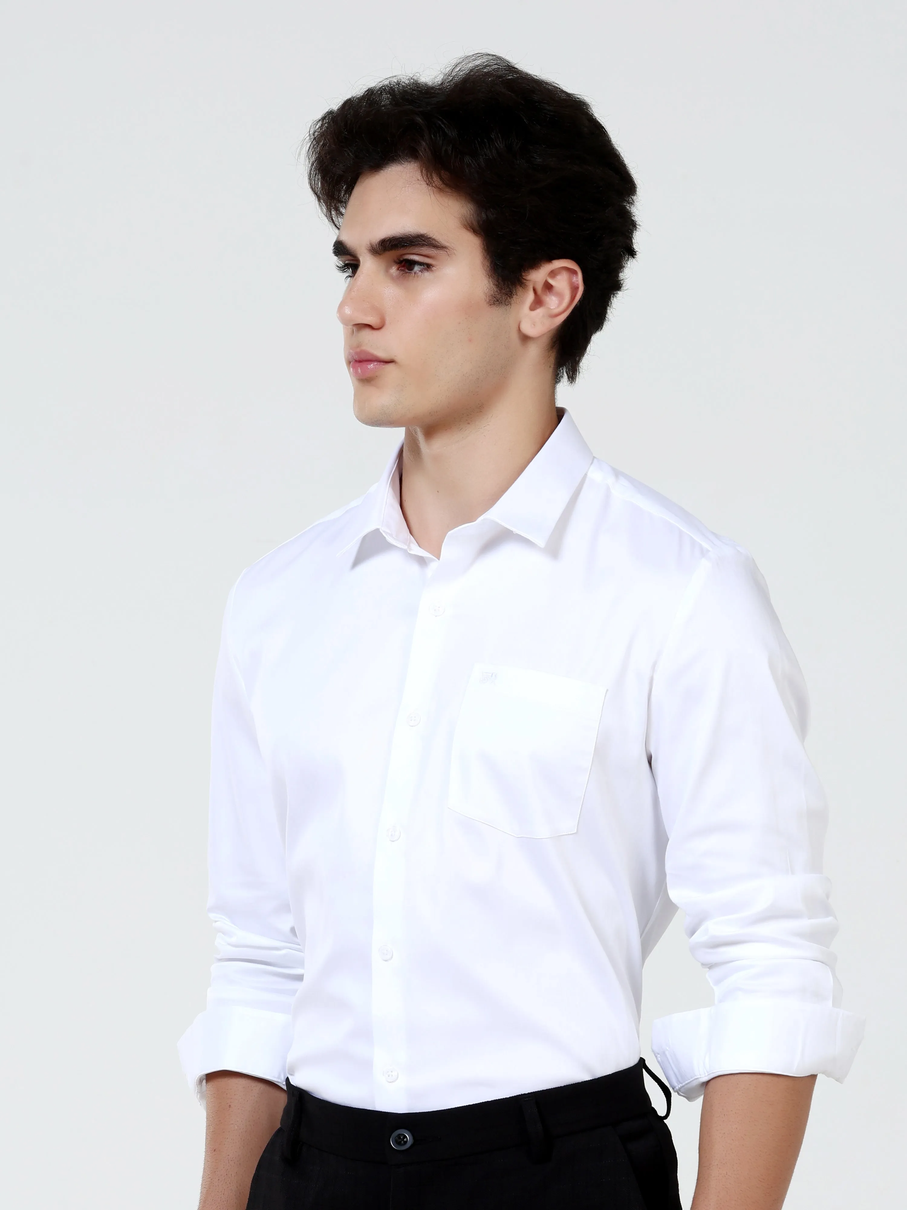 Snow White Satin Solid Shirt