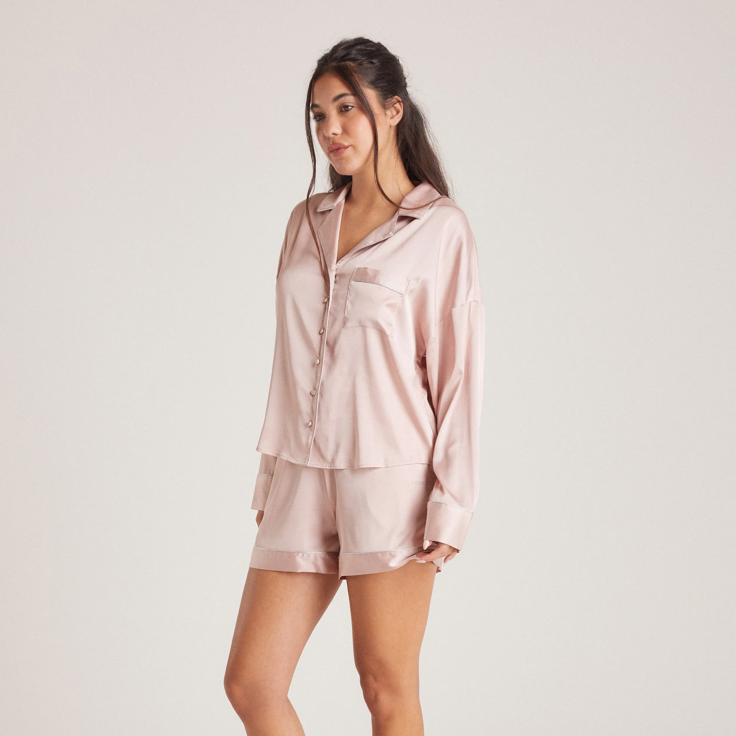 Sparkle Satin Pyjama Shirt - Blush