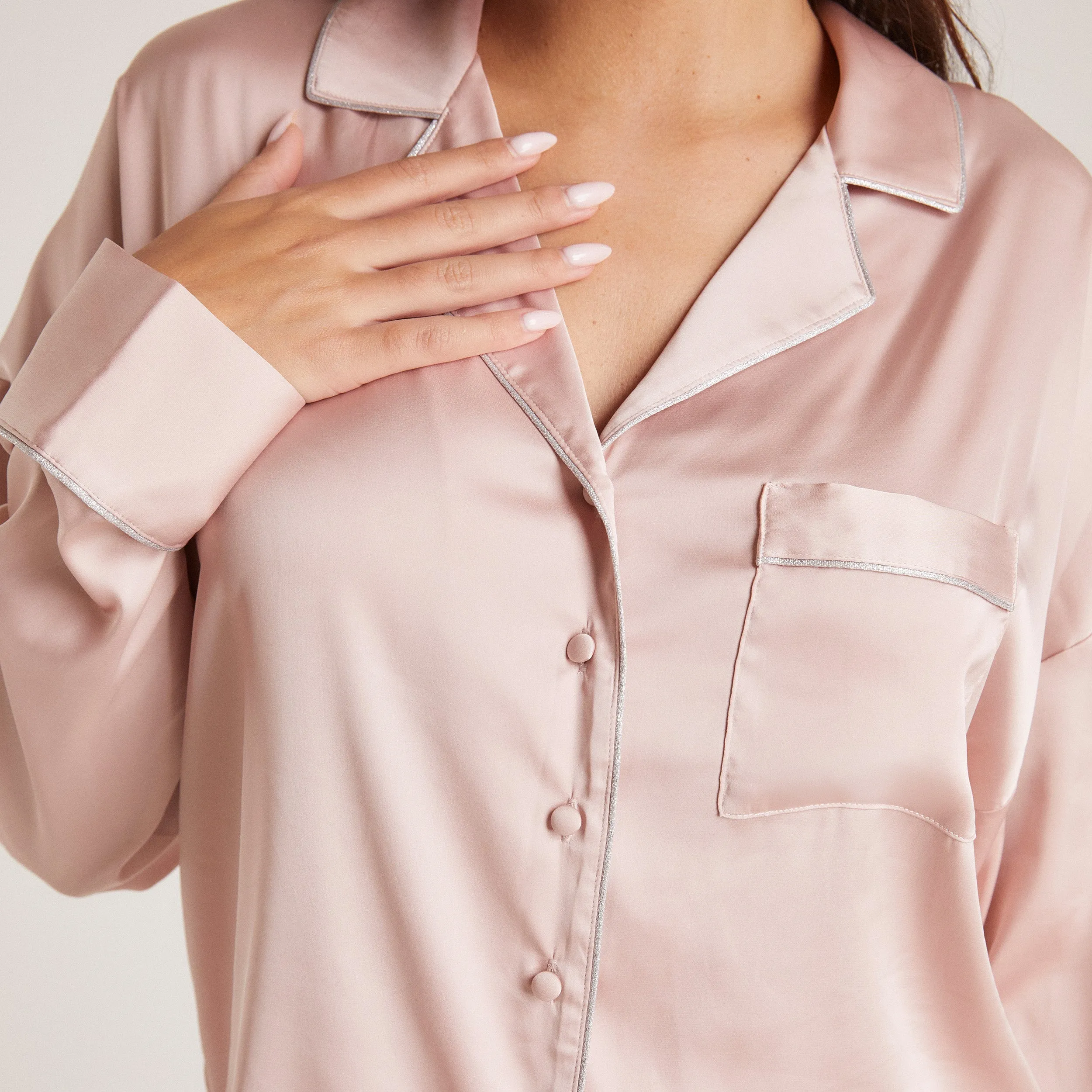 Sparkle Satin Pyjama Shirt - Blush