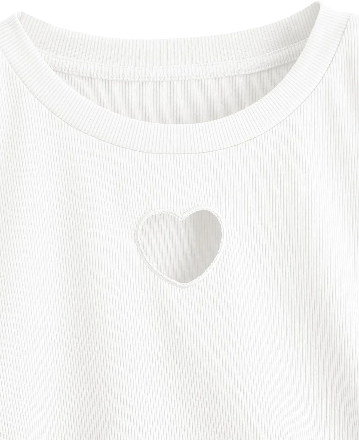 SweatyRocks Women's Y2K Short Sleeve Heart Cutout Ribbed Fitted Crop Top Tee Shirt