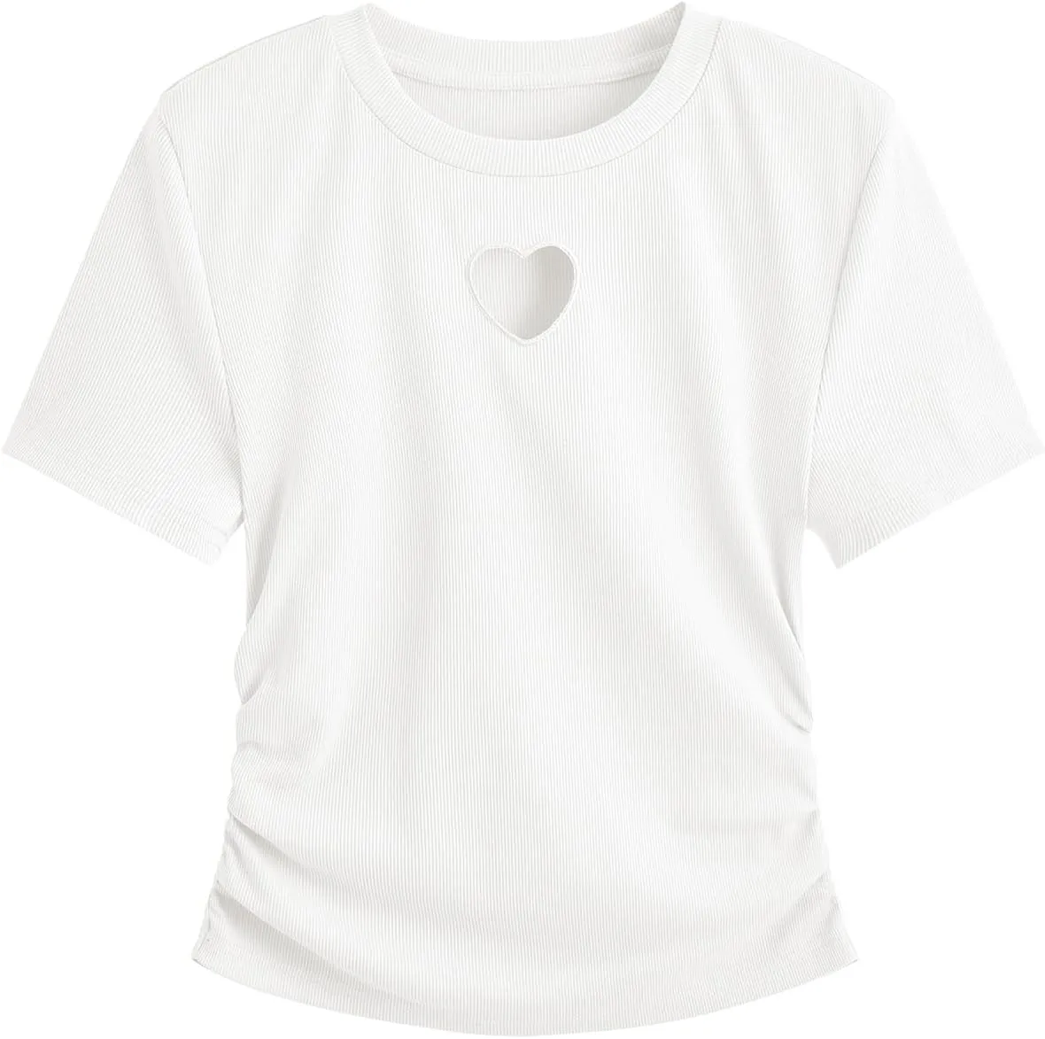 SweatyRocks Women's Y2K Short Sleeve Heart Cutout Ribbed Fitted Crop Top Tee Shirt