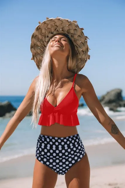 Swimwear Women Bikini Bathing Suit Flounced Ruffles Swimwear Push Up Bikini Women's High-waisted Bikini Beachwear Swimsuit Women