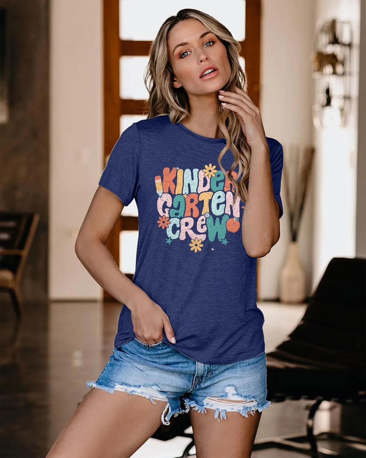 Teacher Shirt Women First Day of School T-Shirt Back to School Tshirt Kindergarten Crew Shirt Teacher Gift Tops