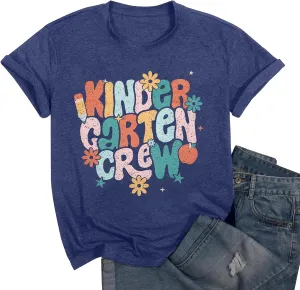 Teacher Shirt Women First Day of School T-Shirt Back to School Tshirt Kindergarten Crew Shirt Teacher Gift Tops