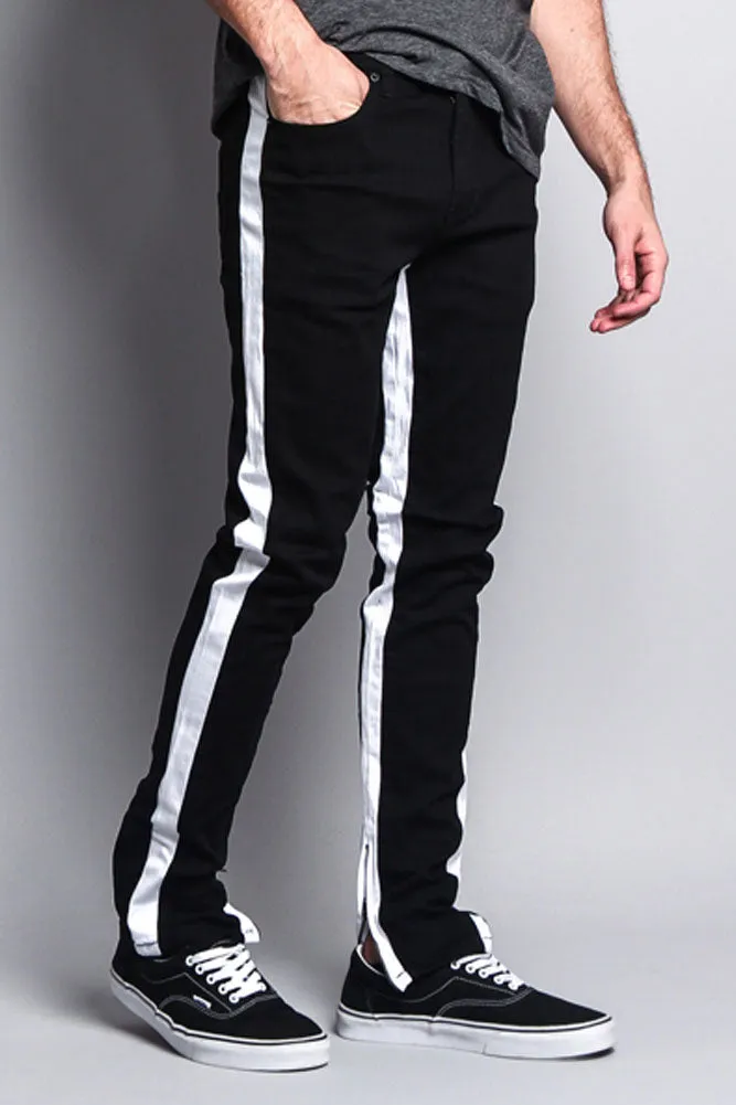 Track Style Zippered Skinny Jean with Accent Band
