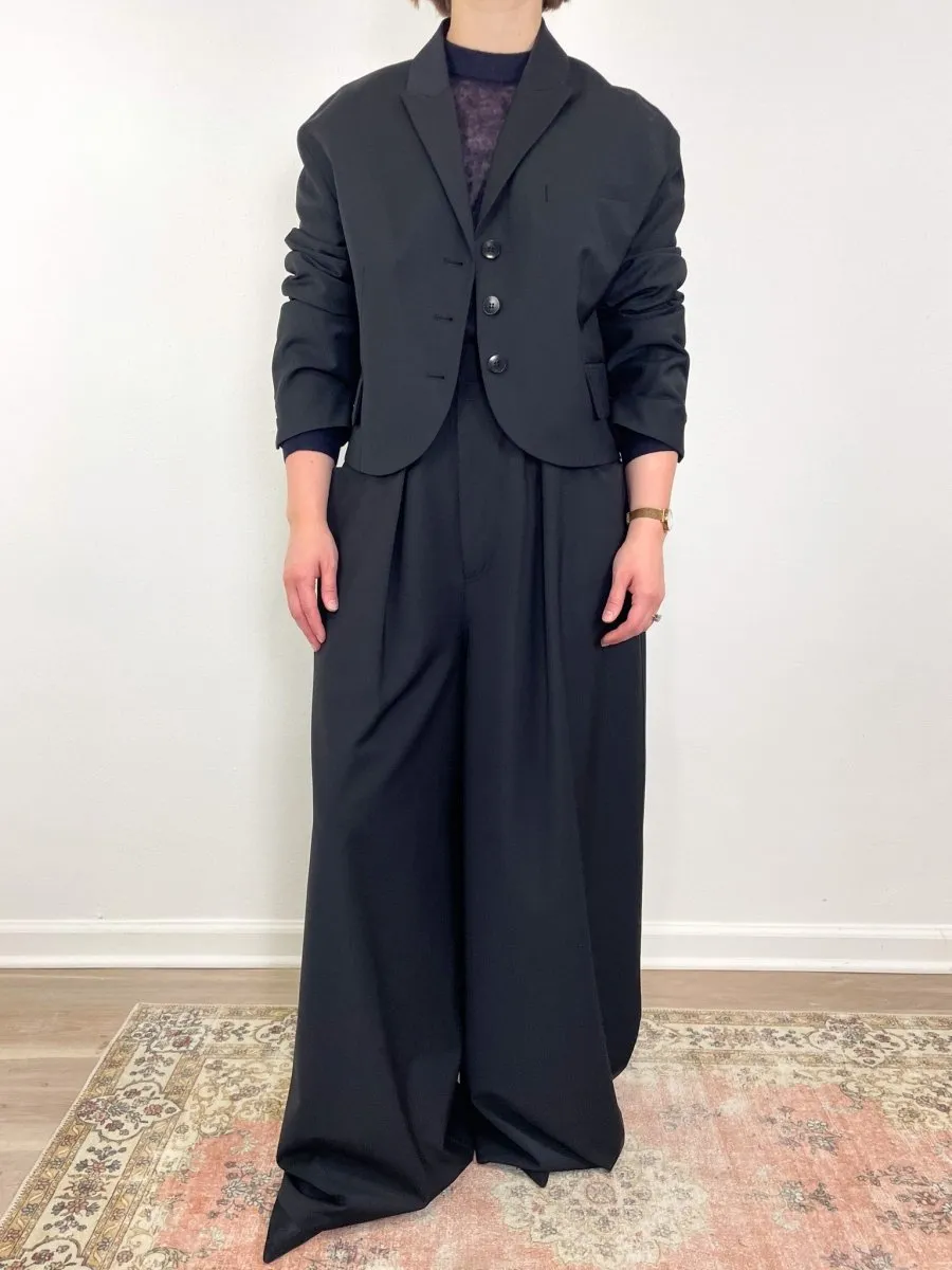 Tropical Wool Walker Wide Leg Pant in Black