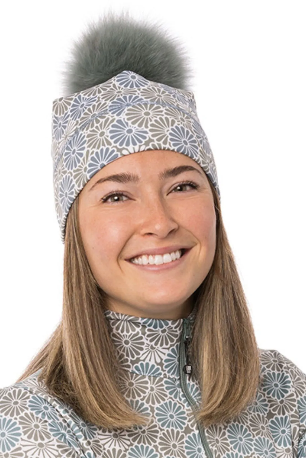Tuque Chamonix à Pompon Fannie Fond Blanc Ardoise (Pompon Bleu Pale) d'Autrement et Alors