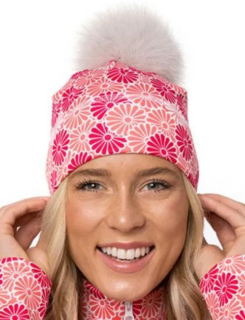 Tuque Chamonix à Pompon Fannie Fond Blanc (pompon Fuschia) d'Autrement et Alors