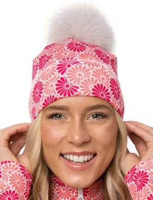 Tuque Chamonix à Pompon Fannie Fond Blanc (pompon Fuschia) d'Autrement et Alors