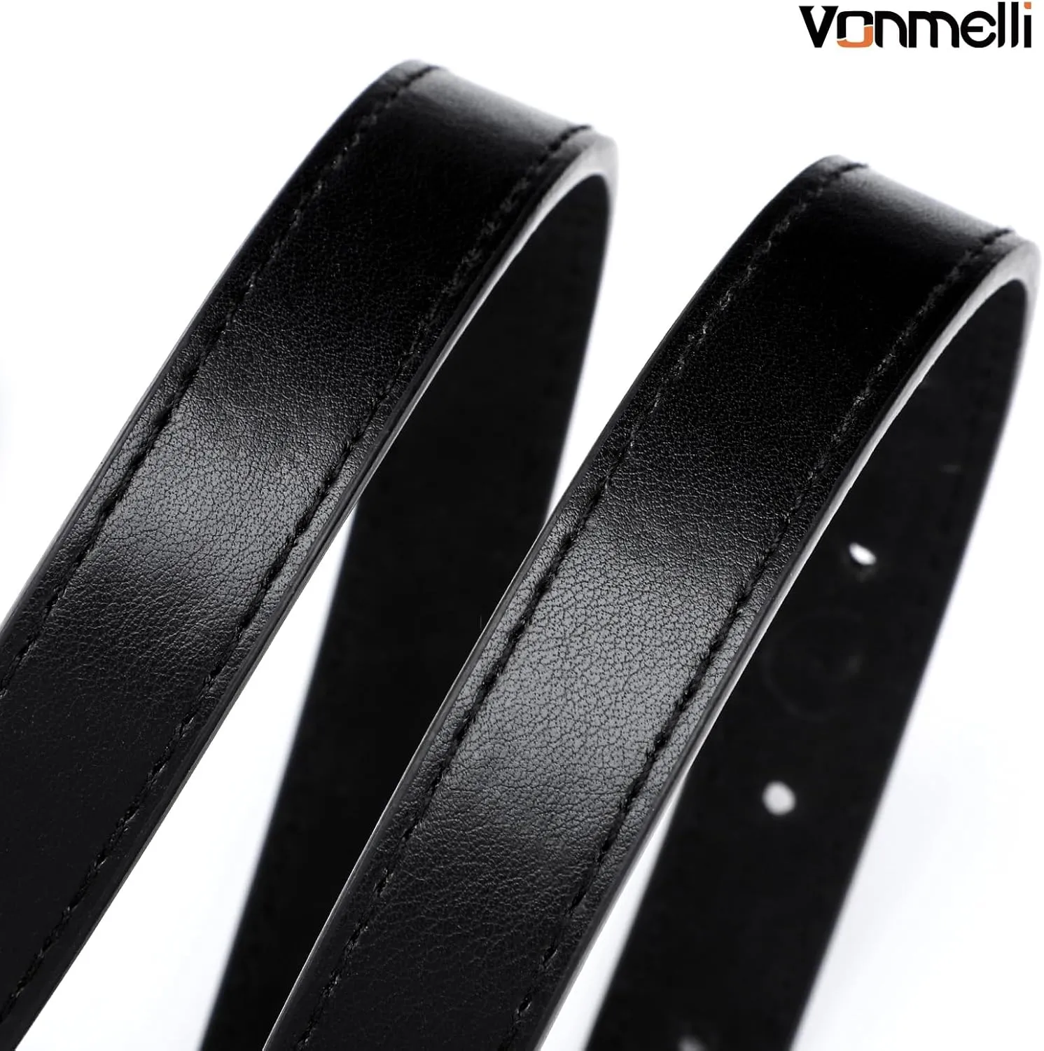 VONMELLI Women Skinny Leather Belt Thin Waist Belt with Metal Oval Buckle for Pants Jeans Dresses