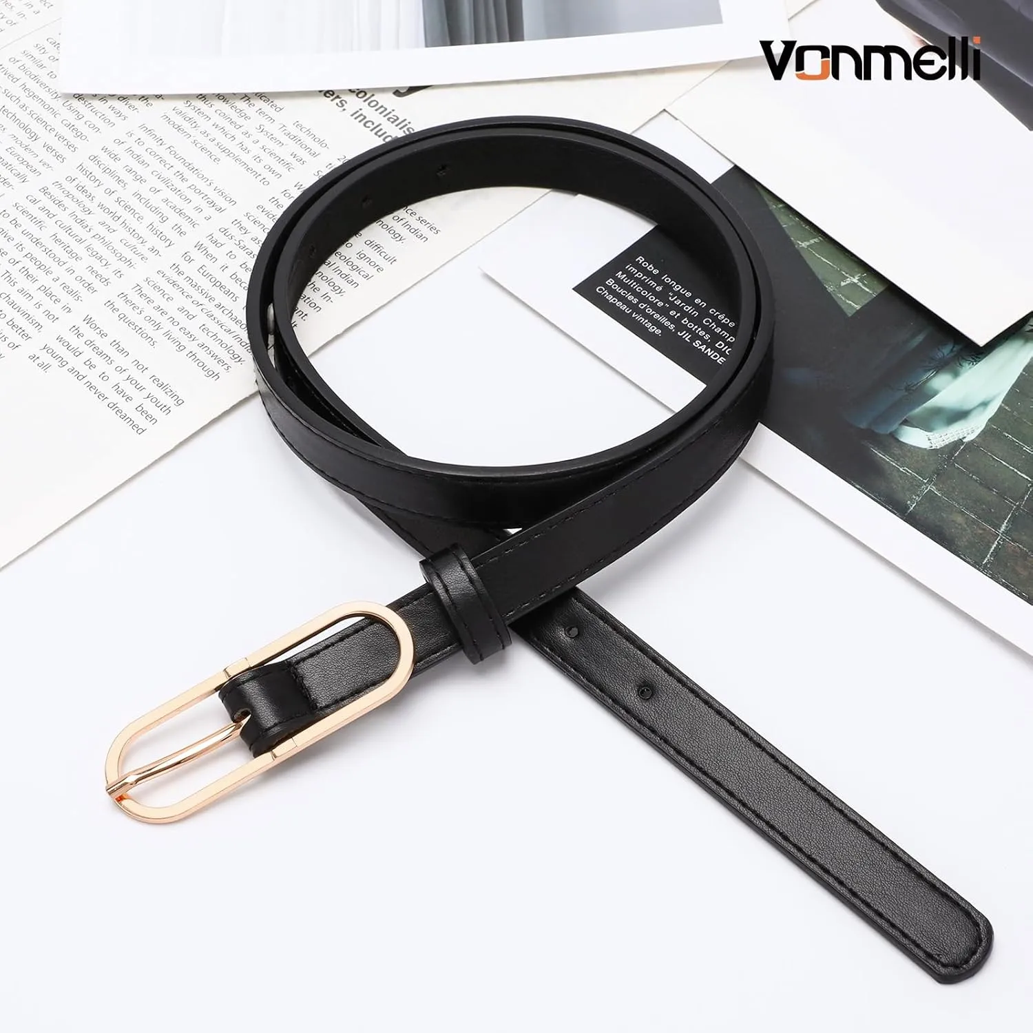 VONMELLI Women Skinny Leather Belt Thin Waist Belt with Metal Oval Buckle for Pants Jeans Dresses