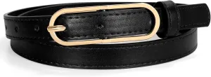 VONMELLI Women Skinny Leather Belt Thin Waist Belt with Metal Oval Buckle for Pants Jeans Dresses