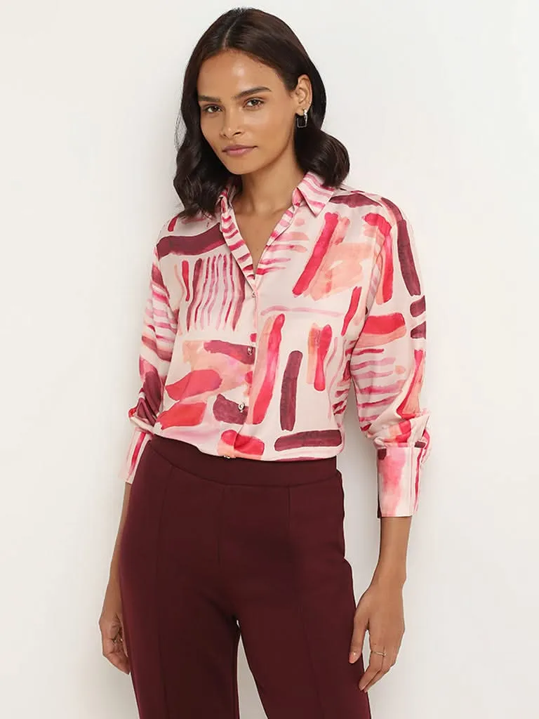 Wardrobe Pink Satin Printed Shirt