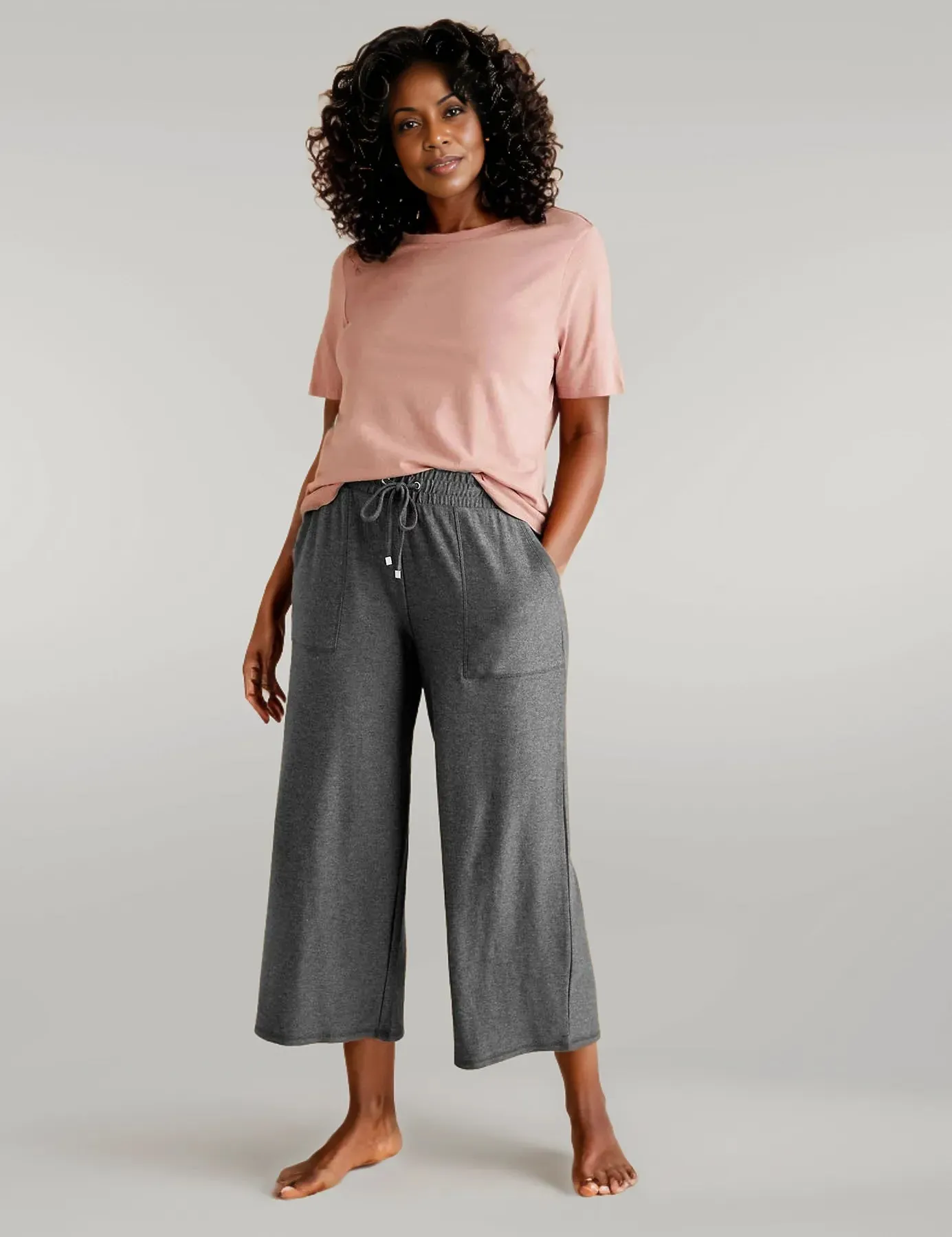 Wide Leg Cropped Jersey Pants