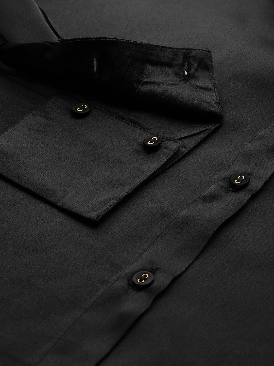 Women Black Satin Longline Shirt